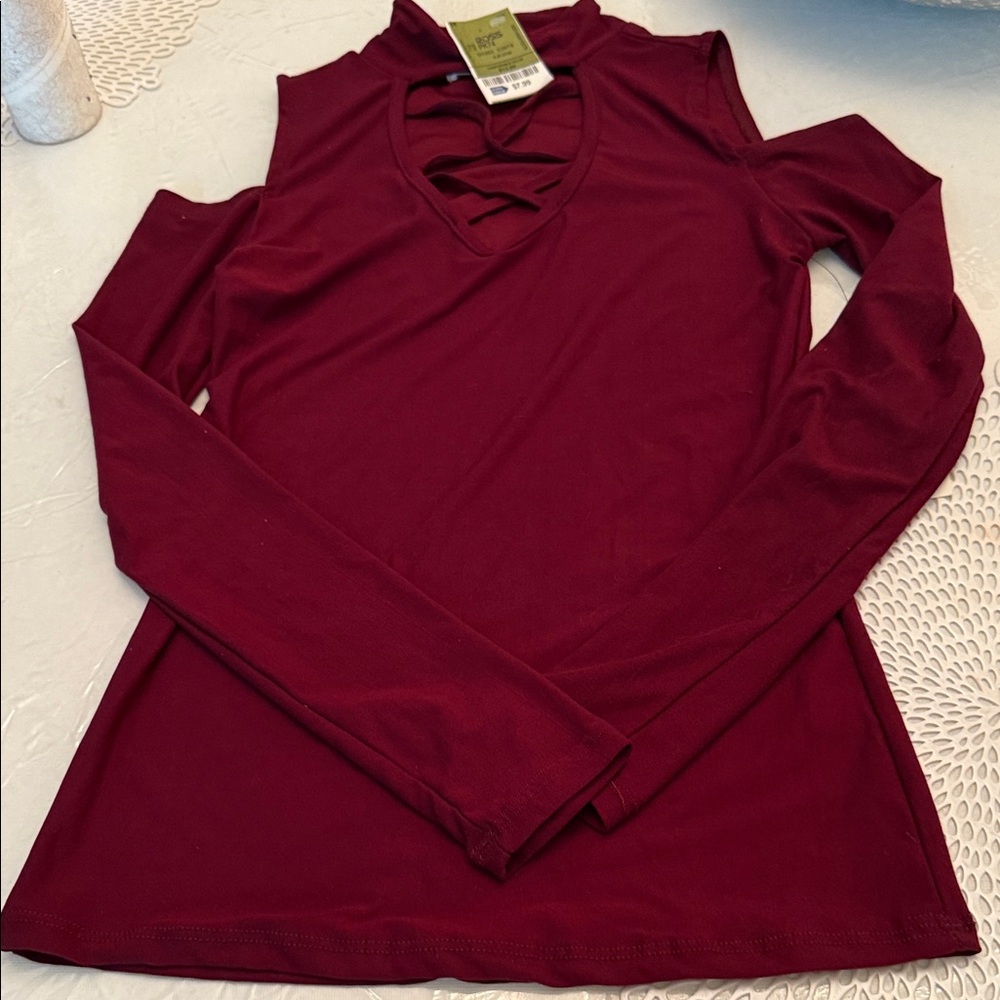 Eye Candy Burgundy Cut-Out Shoulder Blouse
